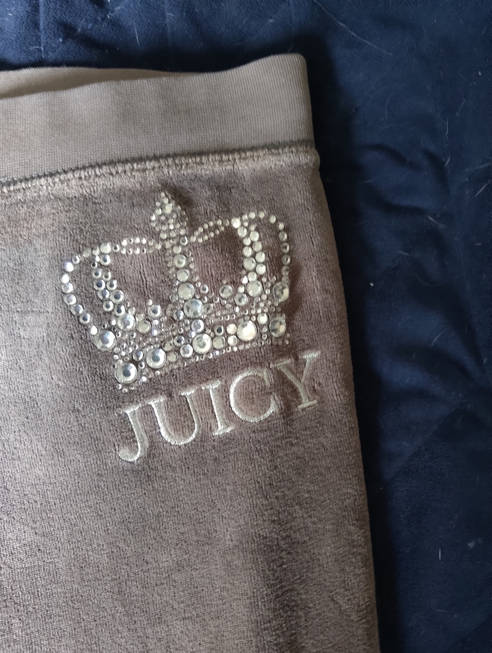 Juicy Couture Taupe Velour Rhinestone Crown Sweatpants